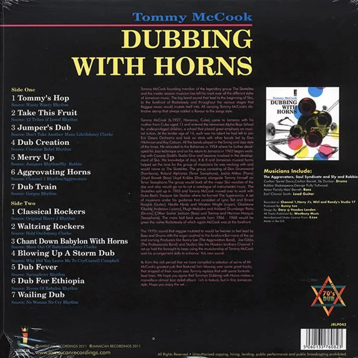 Tommy McCook  LP -  Dubbing With Horns (180g) (Vinyl)