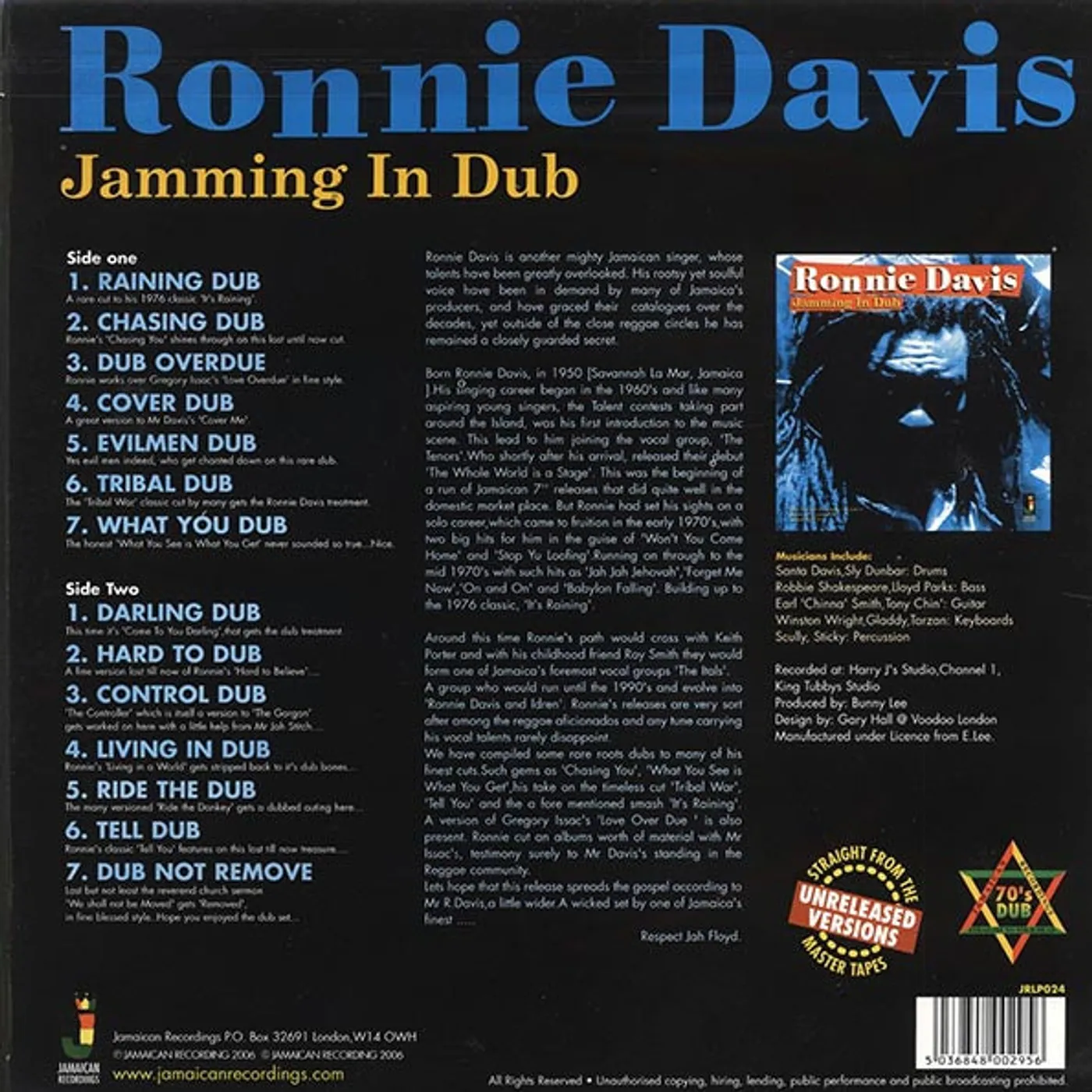 Ronnie Davis  LP -  Jamming In Dub (180g) (Vinyl)