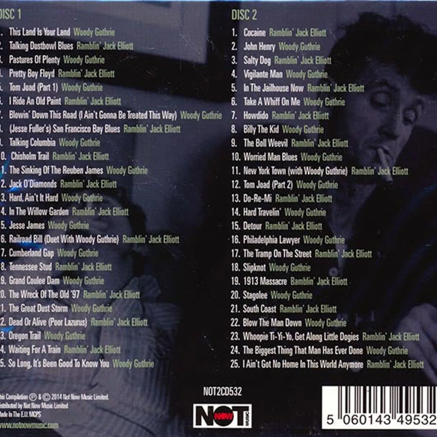 Woody Guthrie, Ramblin' Jack Elliott  CD -  Woody Guthrie Vs Ramblin' Jack: The Singer And The Song (50 tracks) (2xCD)