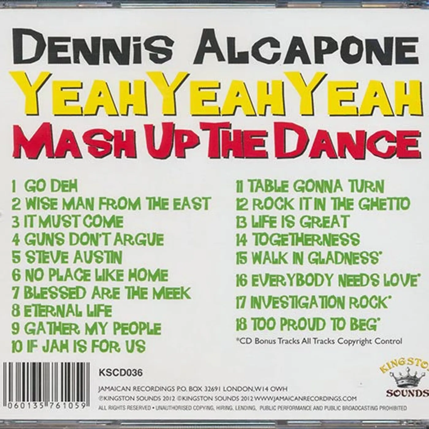 Dennis Alcapone  CD -  Yeah Yeah Yeah: Mash Up The Dance