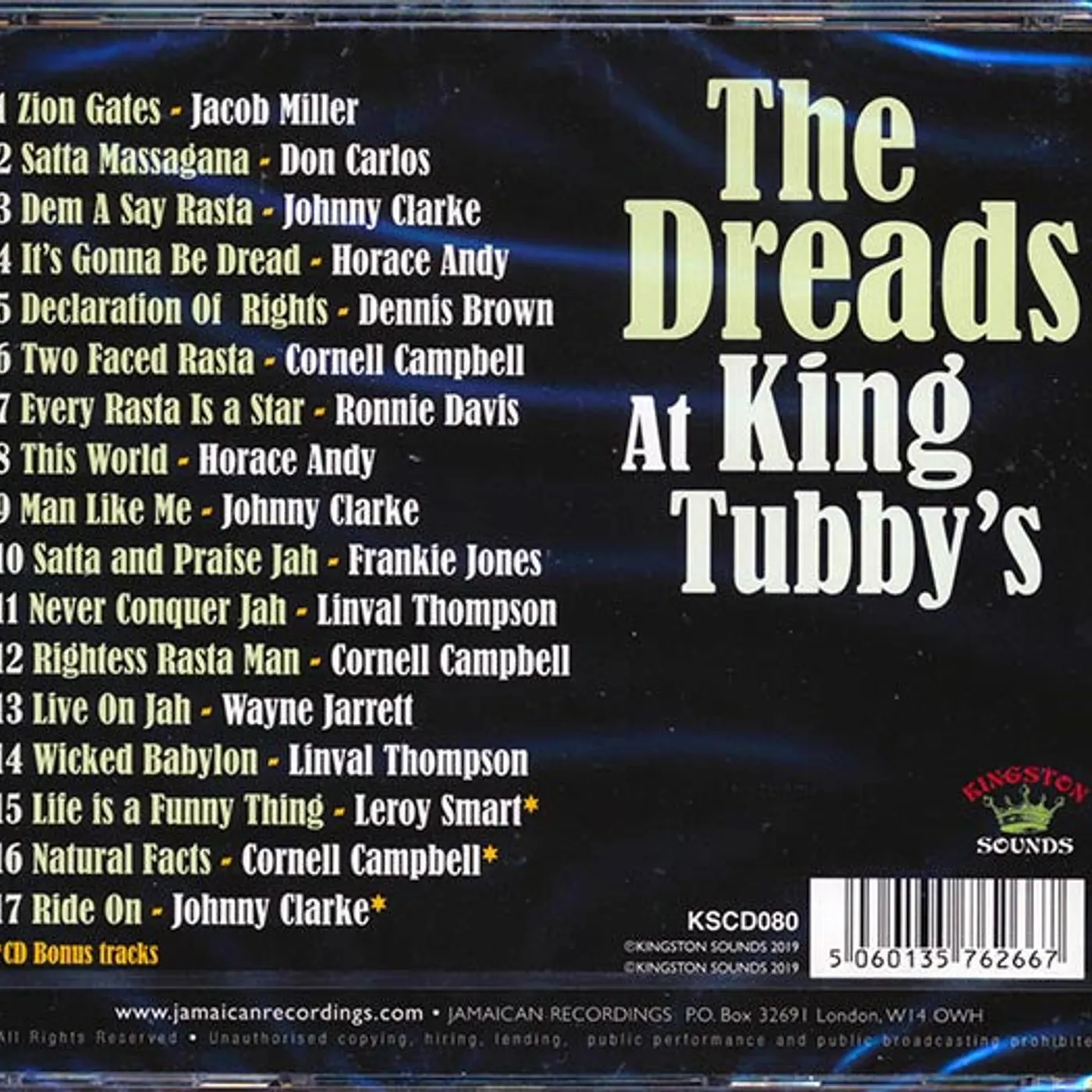 The Dreads At King Tubby's CD -Jacob Miller, Don Carlos, Wayne Jarrett, Linval Thompson, Etc