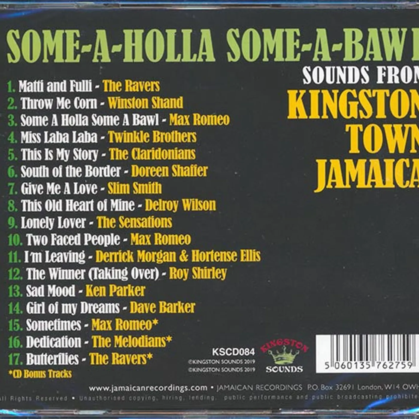 Max Romeo, Slim Smith, Roy Shirley, Etc.  CD -  Some AHolla SomeABawl: Sounds From Kingston Town Jamaica