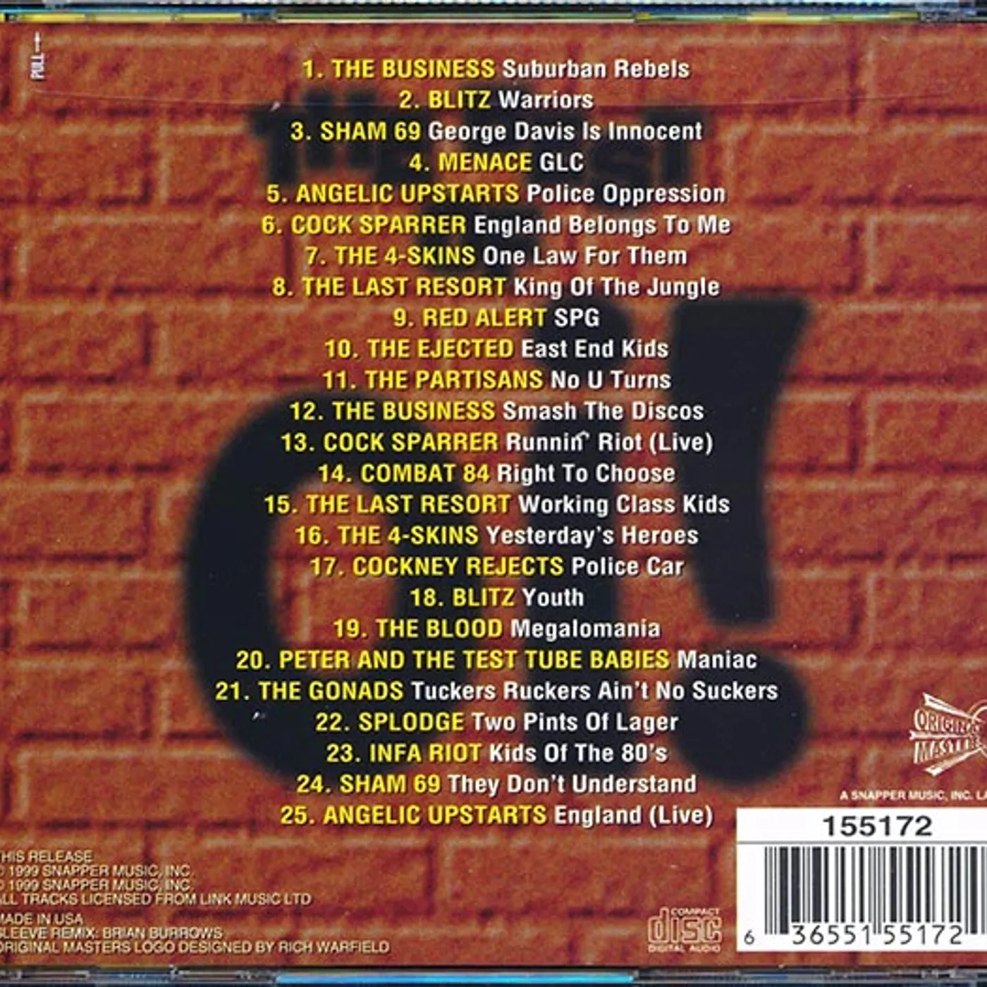 Sham 69, The Business, Blitz, Red Alert, Angelic Upstarts, Etc.  CD -  The Best Of Oi!: 25 Brickwall Punk Classics