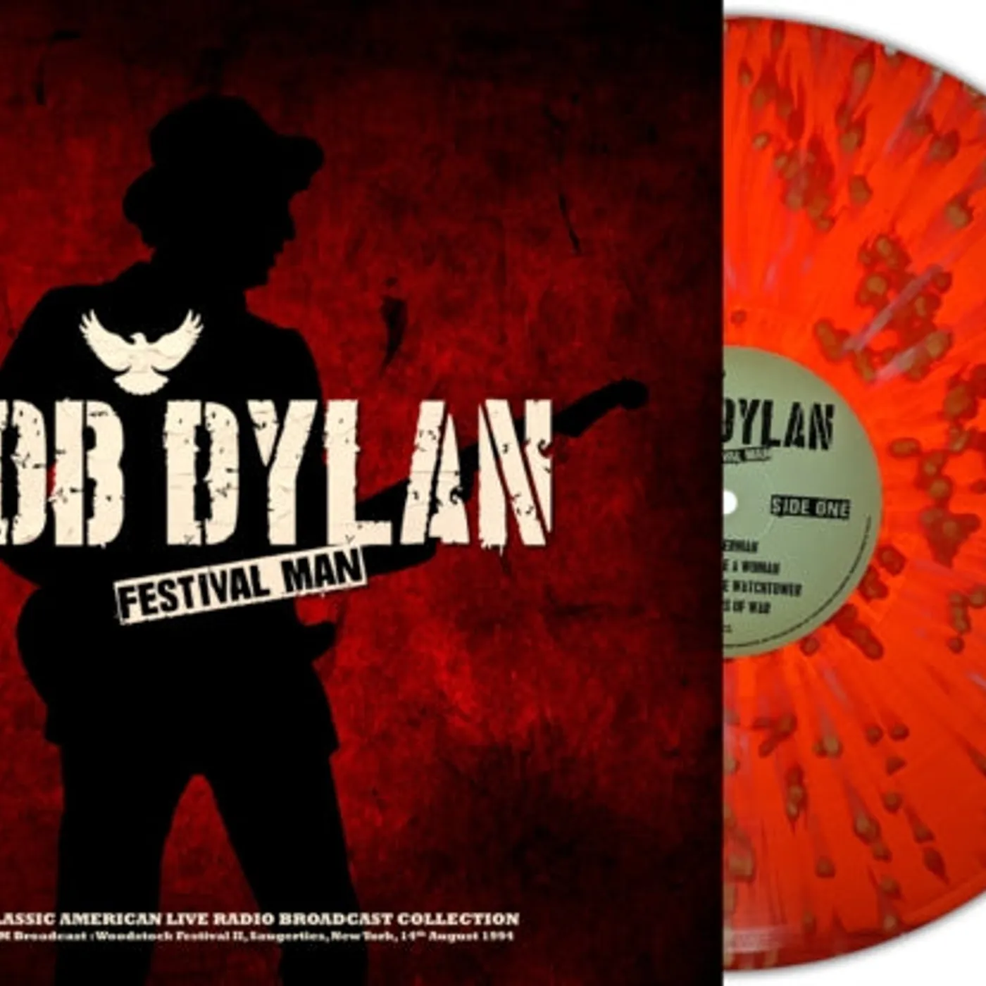 Bob Dylan LP Vinyl Record - WNEW FM Broadcast Woodstock Festival II Suagerties NY 14 th August 19 94 (Red/White Splatter Vinyl)