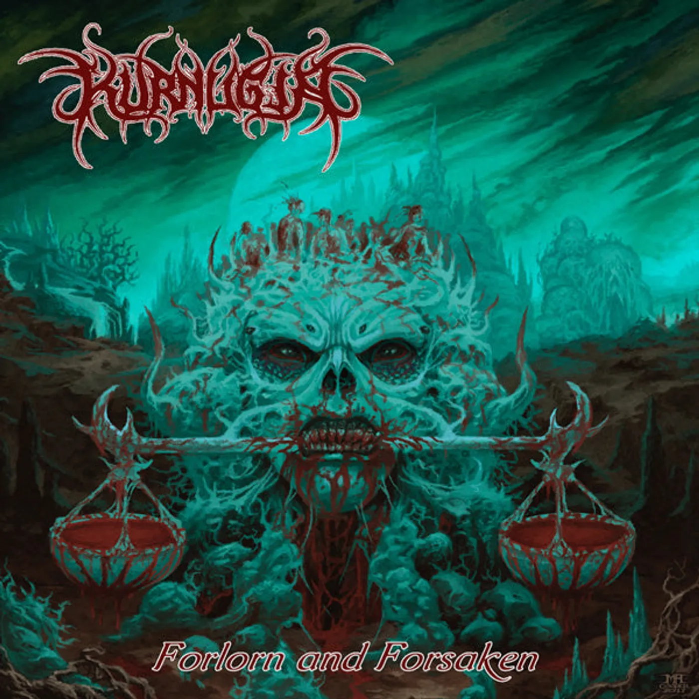  Kurnugia LP - Forlorn And Forsaken (Electric Blue W/ Heavy Oxblood Splatter Vinyl W/ Poster)