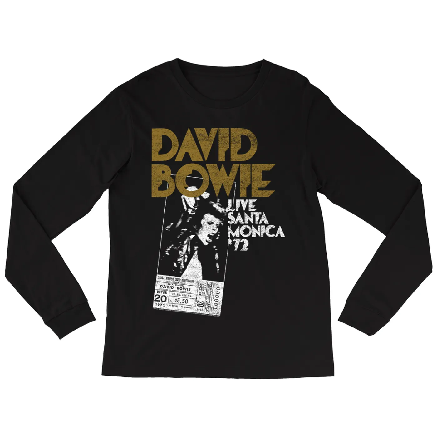 David Bowie Long Sleeve Shirt | Live At Santa Monica 1972 Concert Ticket Promotion David Bowie Shirt