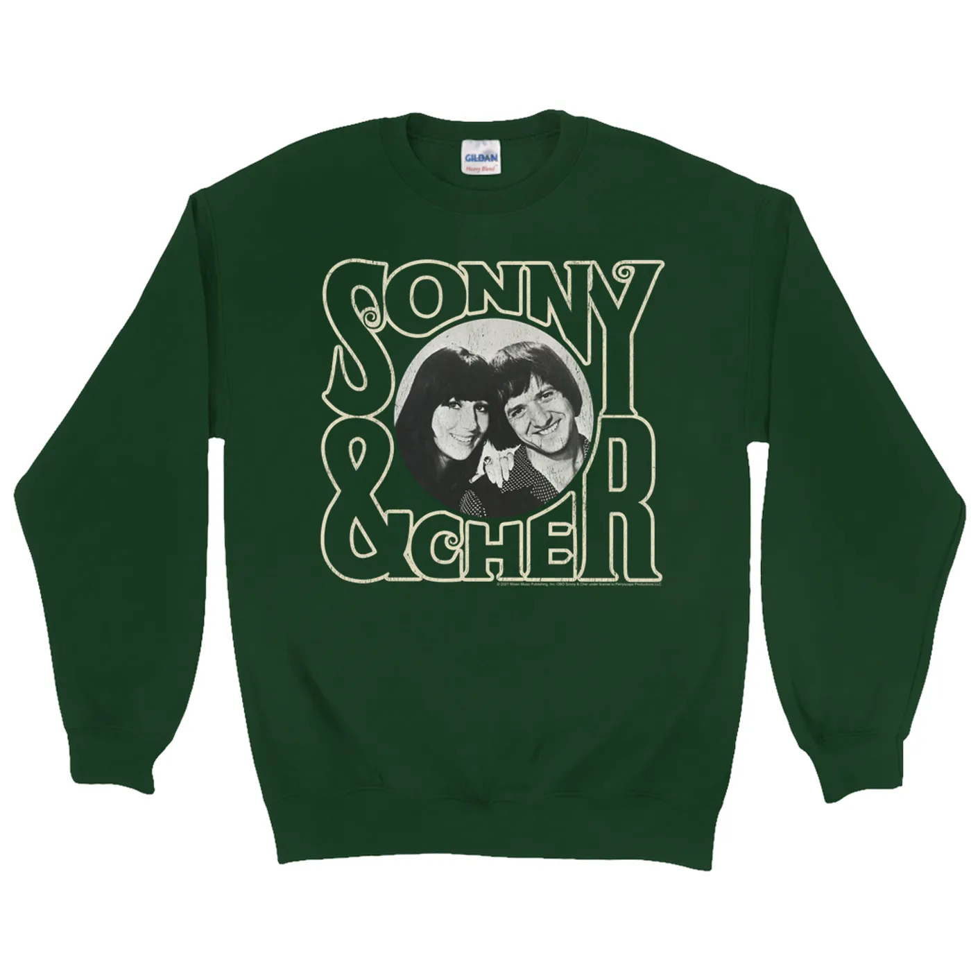 Sonny & Cher Sweatshirt | Retro Logo And Photo Distressed Sonny And Cher Sweatshirt