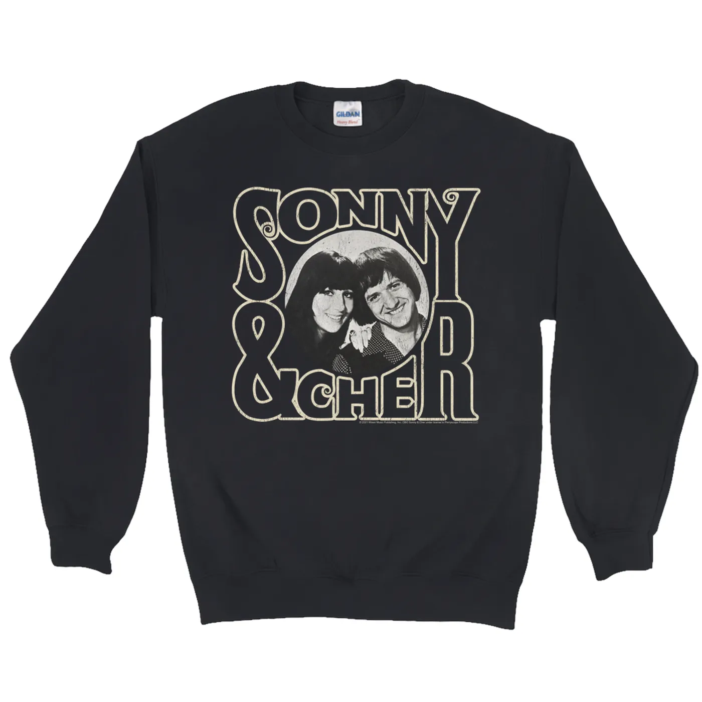 Sonny & Cher Sweatshirt | Retro Logo And Photo Distressed Sonny And Cher Sweatshirt