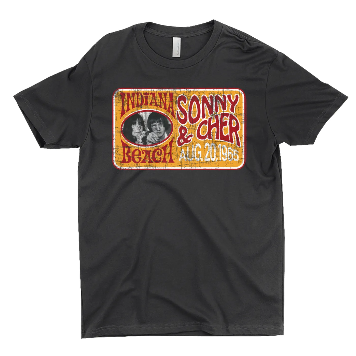 Sonny & Cher T-Shirt | Indiana Beach Red And Gold Concert Banner Distressed Sonny And Cher Shirt