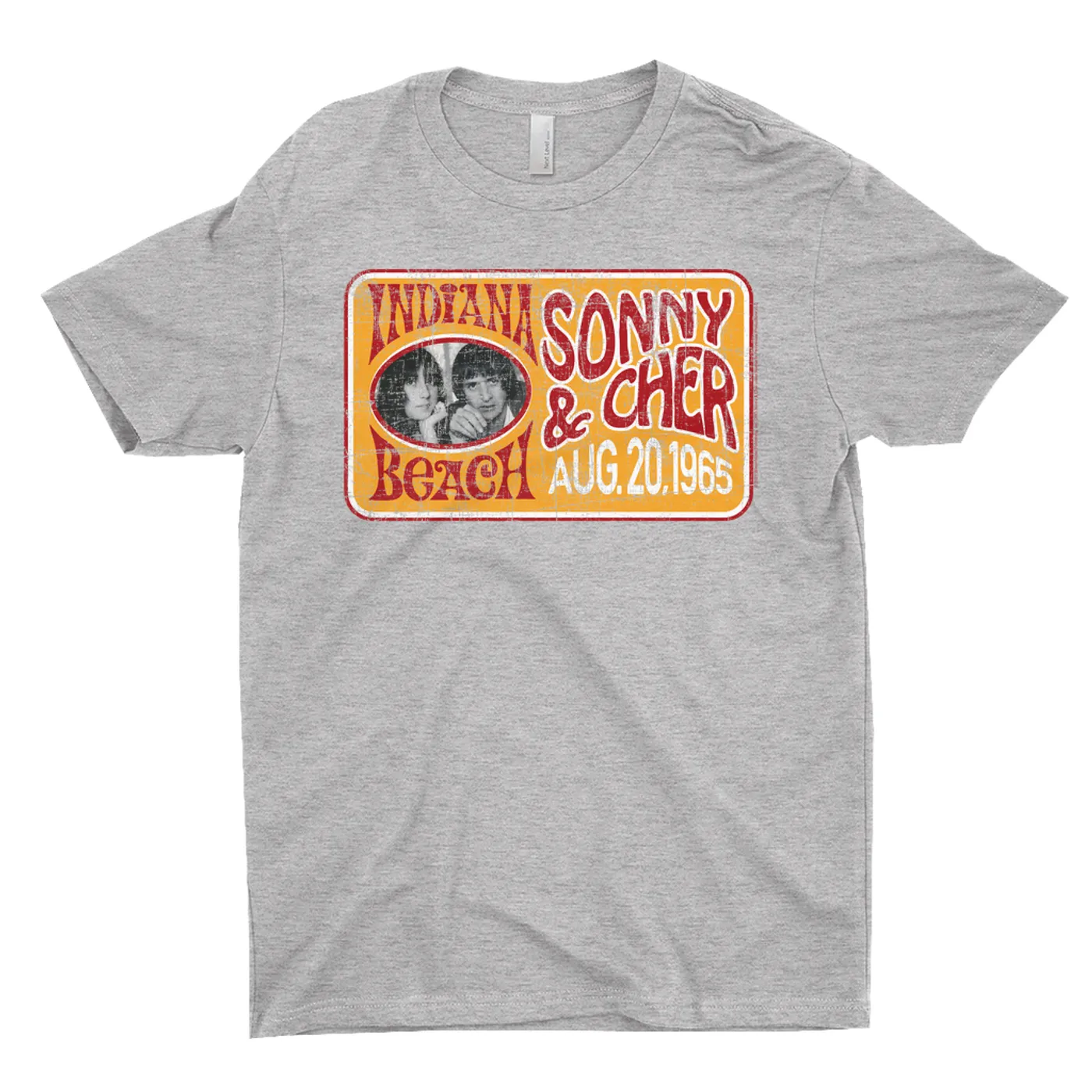 Sonny & Cher T-Shirt | Indiana Beach Red And Gold Concert Banner Distressed Sonny And Cher Shirt