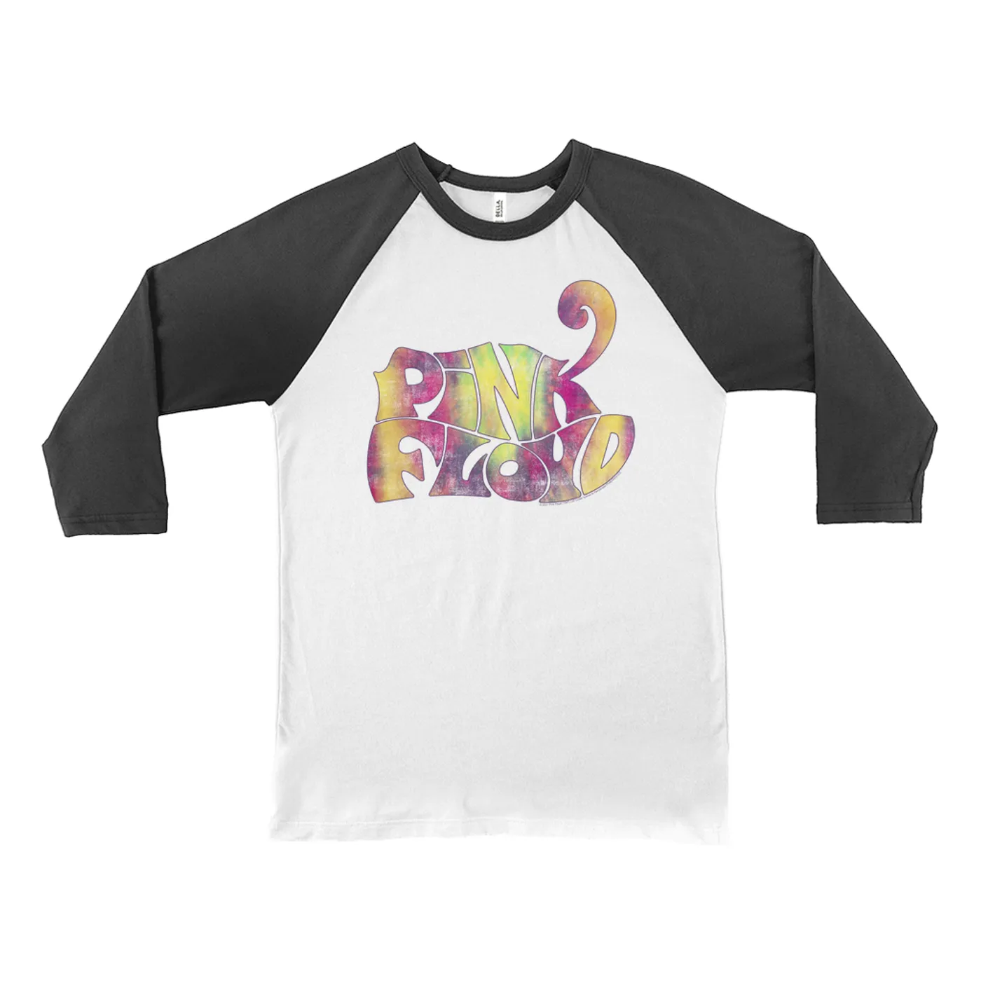 Pink Floyd 3/4 Sleeve Baseball Tee | Tie Dye Groovy Logo Distressed Pink Floyd Shirt (Merchbar Exclusive)