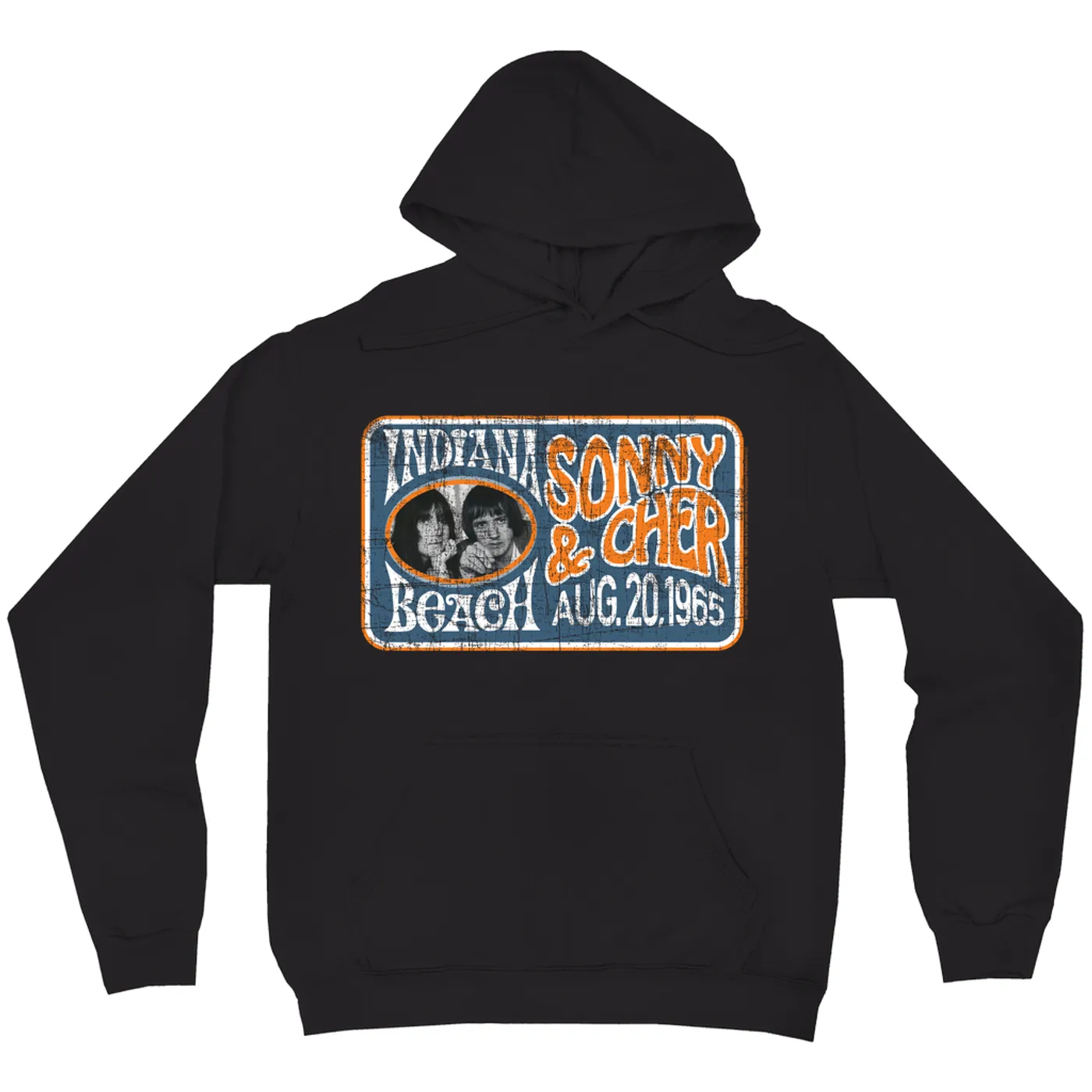 Sonny & Cher Hoodie | Indiana Beach Horizontal Concert Banner Distressed Sonny and Cher Hoodie