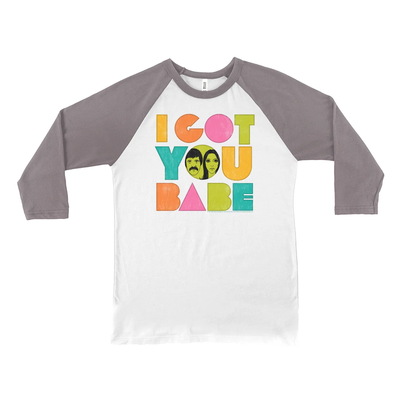 Sonny & Cher 3/4 Sleeve Baseball Tee | I Got You Babe Pastel Logo Distressed Sonny and Cher Shirt (Merchbar Exclusive)