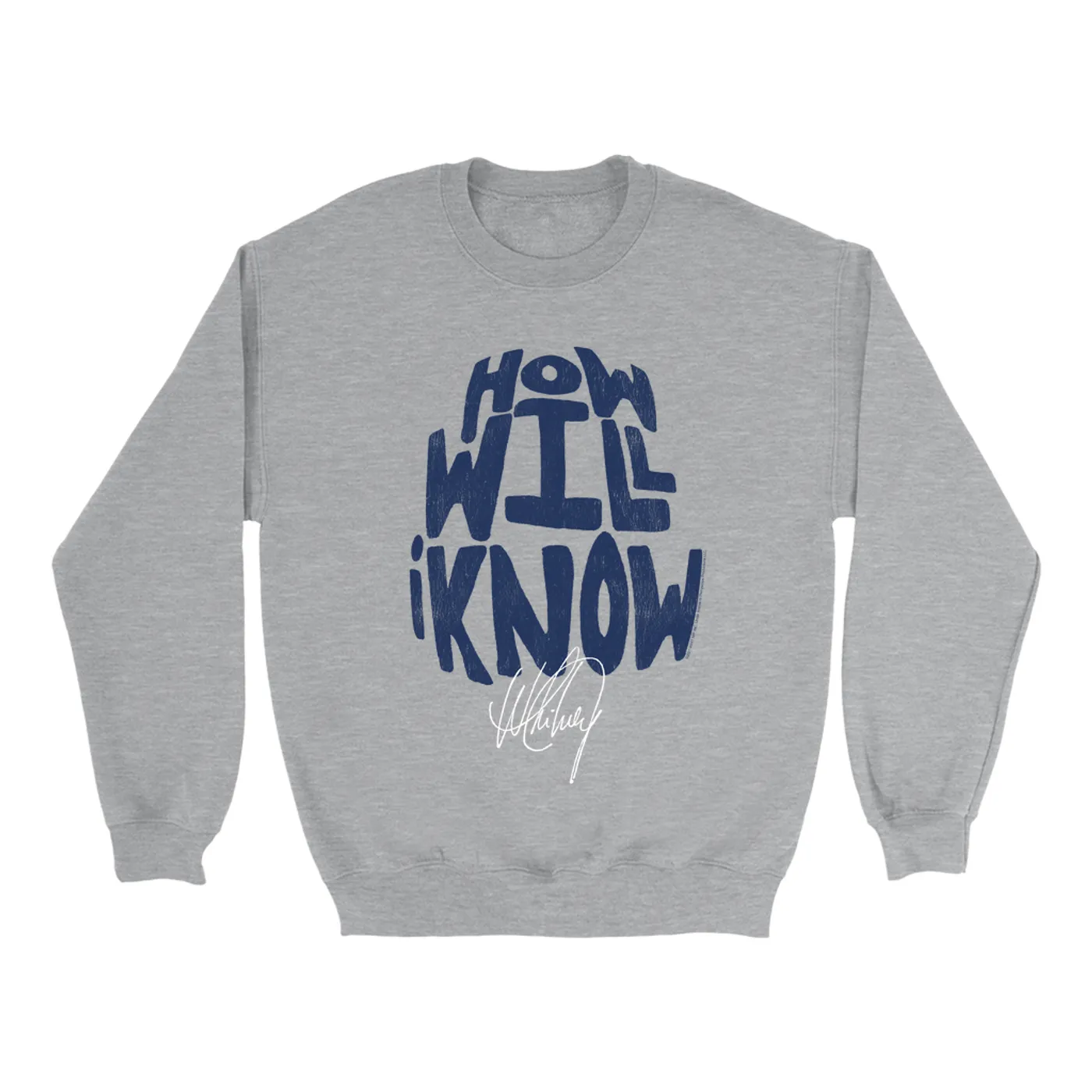 Whitney Houston Sweatshirt | How Will I Know Navy Design Distressed Whitney Houston Sweatshirt
