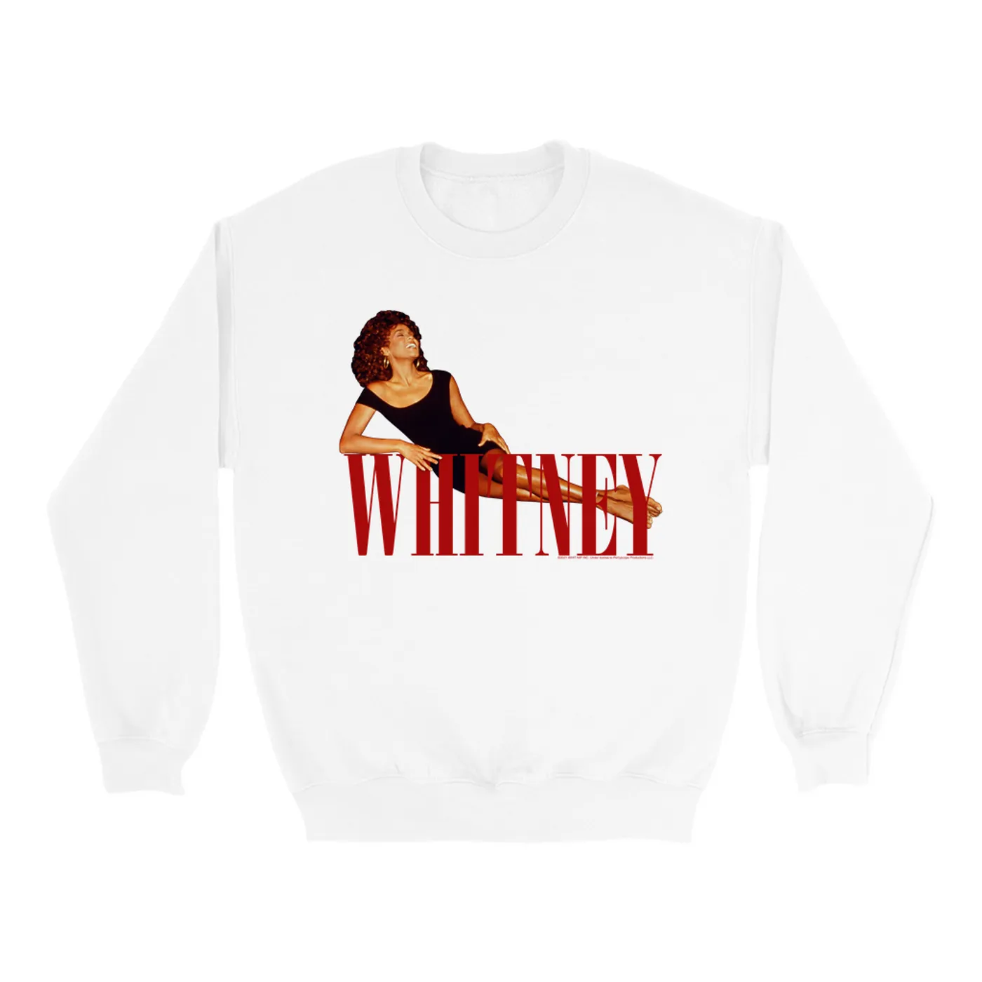 Whitney Houston Sweatshirt | Whitney Laying On Logo Red Whitney Houston Sweatshirt