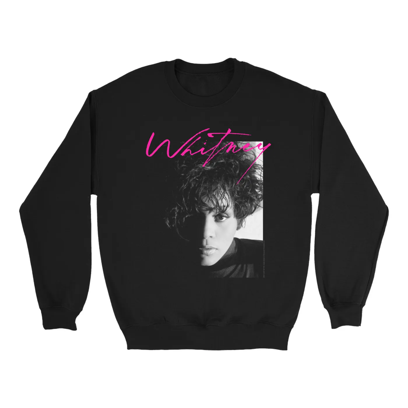 Whitney Houston Sweatshirt | Dramatic Lighting Photo And Pink Signature Image Whitney Houston Sweatshirt