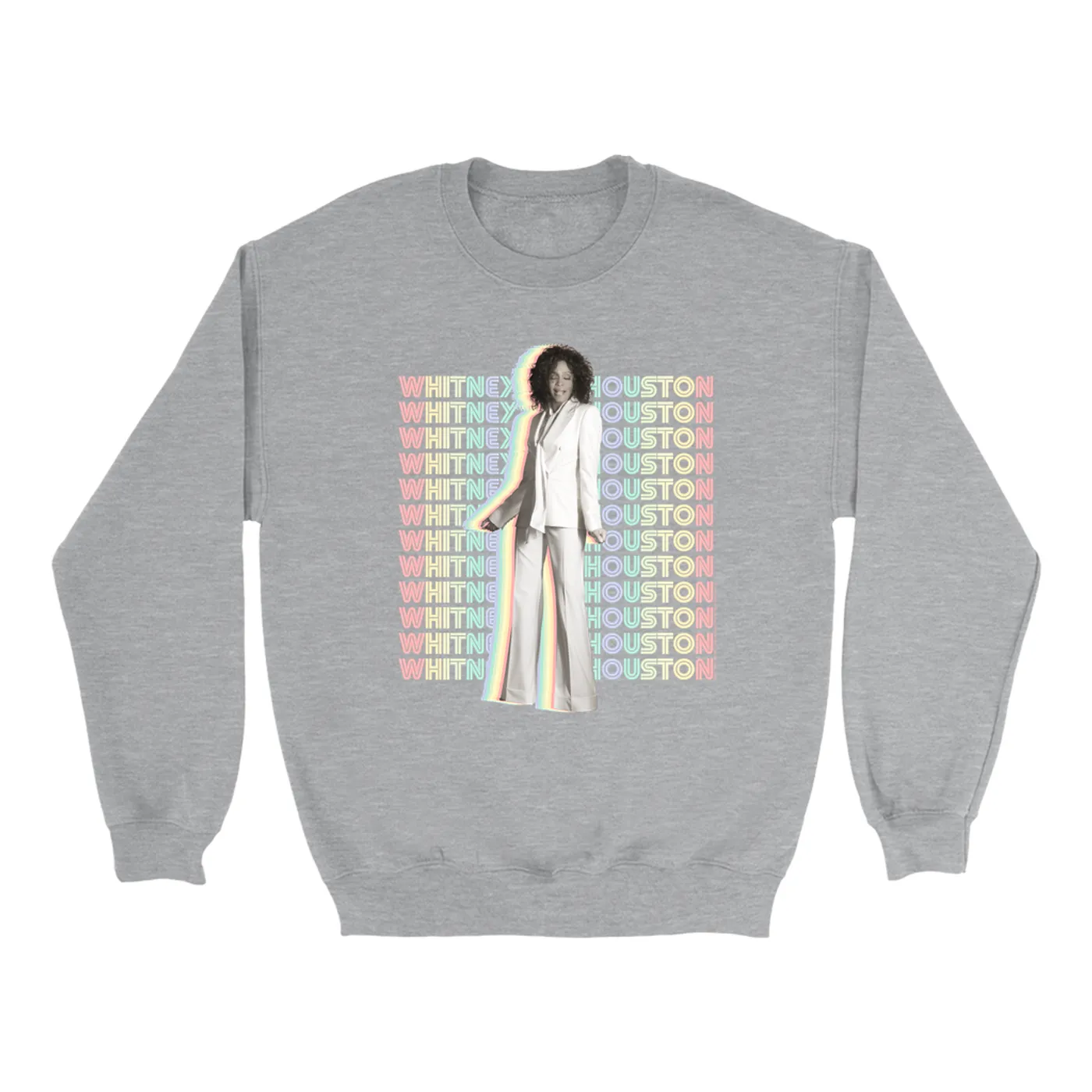 Whitney Houston Sweatshirt | Nothing But Love Pastel Rainbow Album Photo Image Whitney Houston Sweatshirt (Merchbar Exclusive)