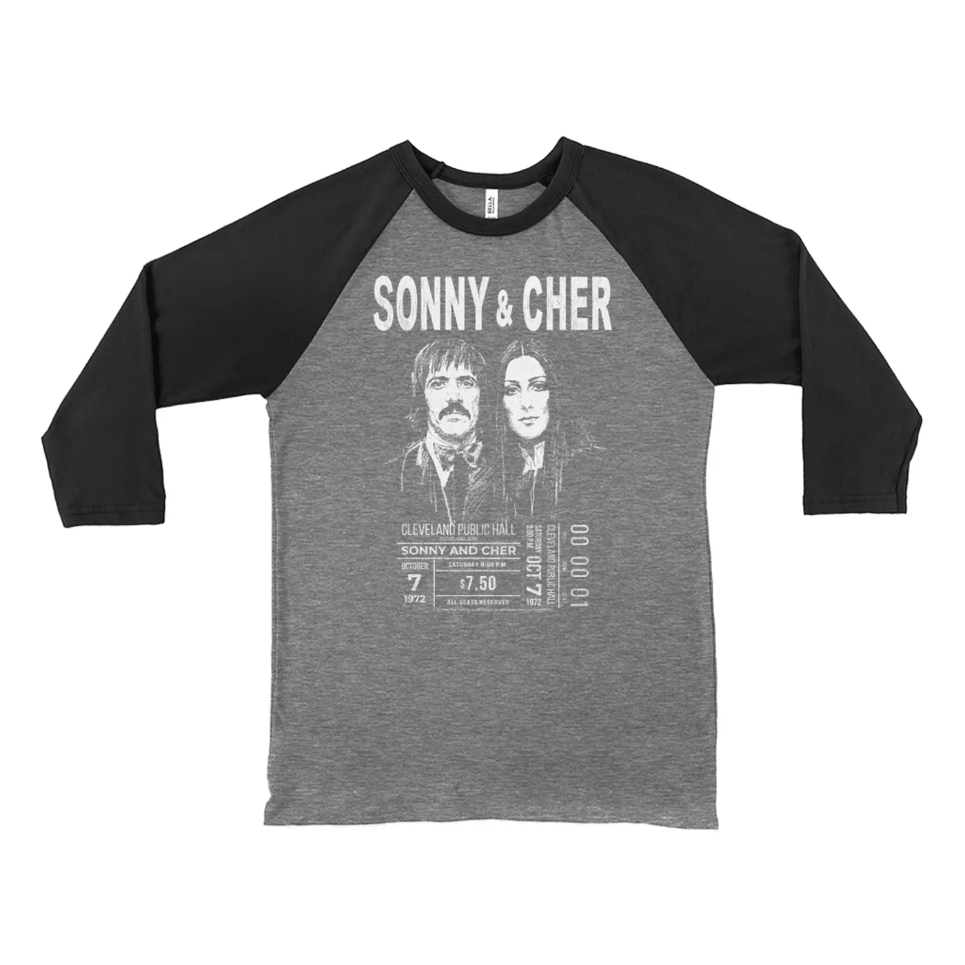 Sonny & Cher 3/4 Sleeve Baseball Tee | Cleaveland Hall Concert Ticket Stub Sonny and Cher Shirt (Merchbar Exclusive)