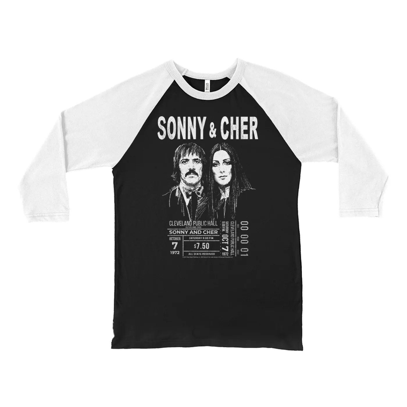 Sonny & Cher 3/4 Sleeve Baseball Tee | Cleaveland Hall Concert Ticket Stub Sonny and Cher Shirt (Merchbar Exclusive)