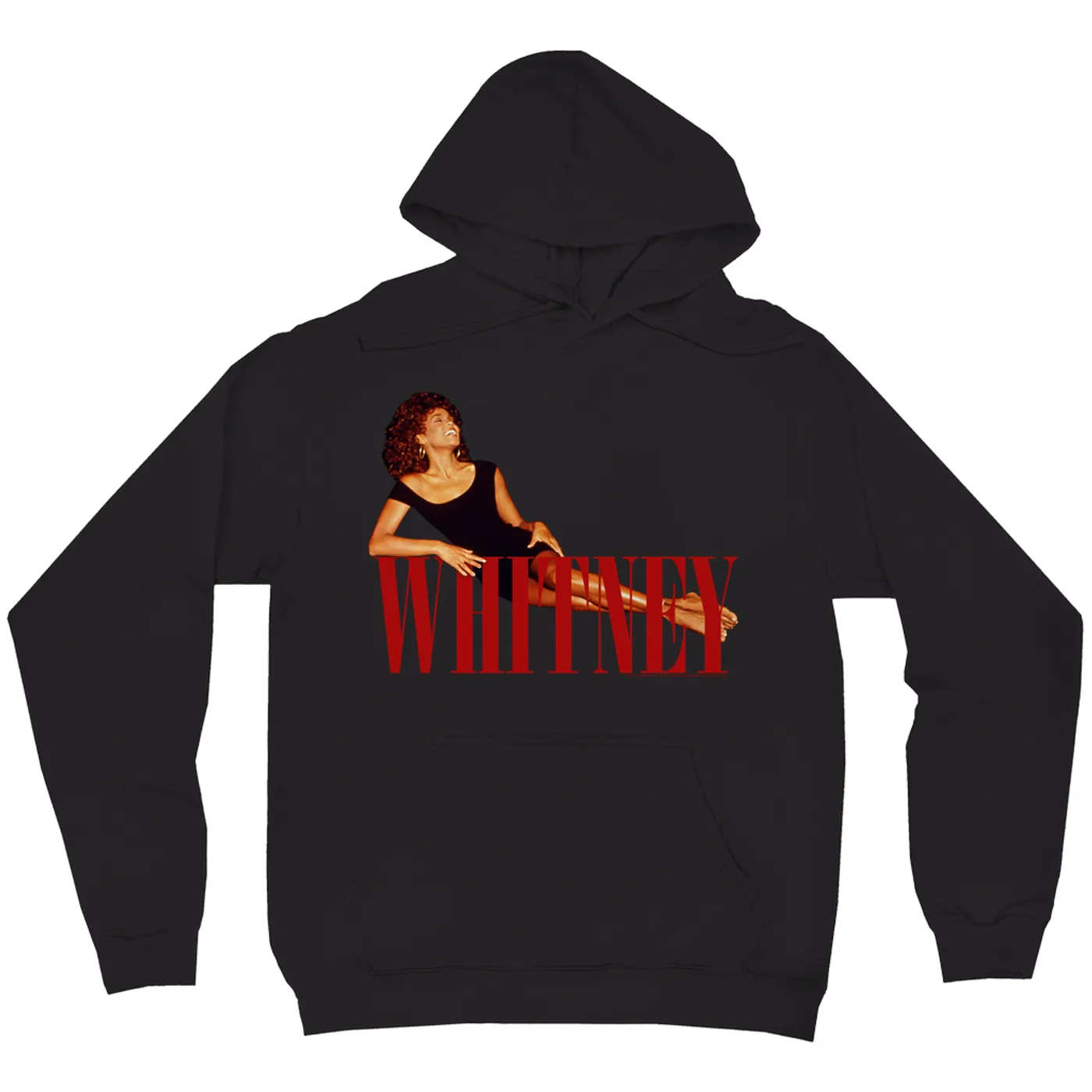 Whitney Houston Hoodie | Whitney Laying On Logo Red Whitney Houston Hoodie