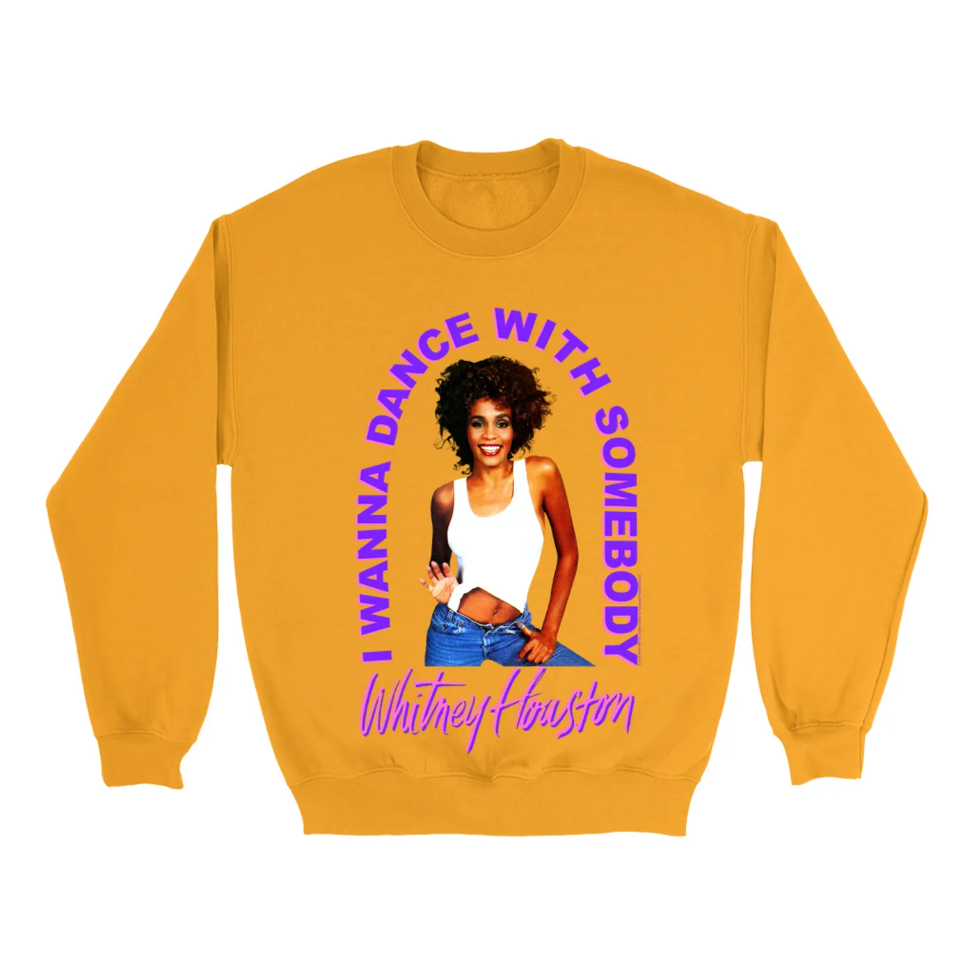 Whitney Houston Bright Colored Sweatshirt | I Wanna Dance With Somebody Neon Purple Image Whitney Houston Sweatshirt