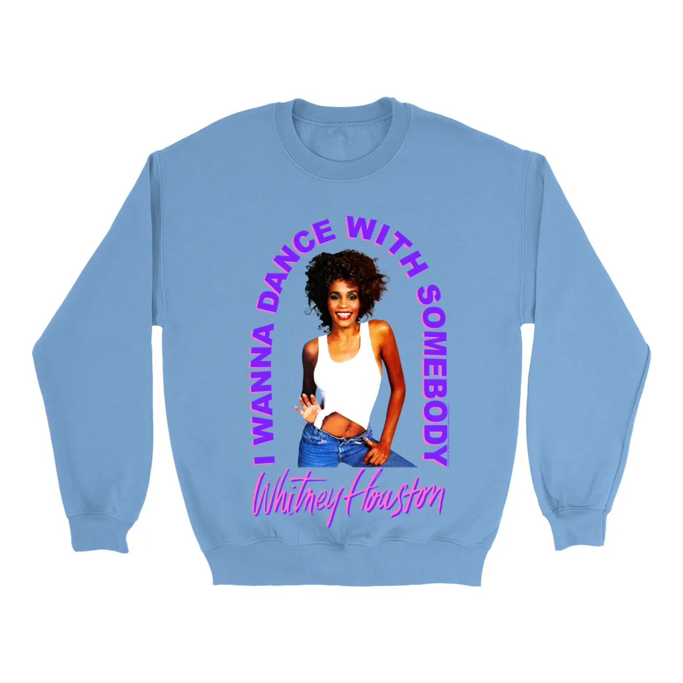 Whitney Houston Bright Colored Sweatshirt | I Wanna Dance With Somebody Neon Purple Image Whitney Houston Sweatshirt