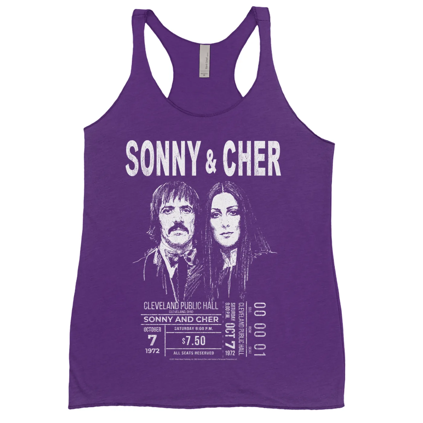 Sonny & Cher Bold Colored Racerback Tank | Cleaveland Hall Concert Ticket Stub Sonny and Cher Shirt (Merchbar Exclusive)