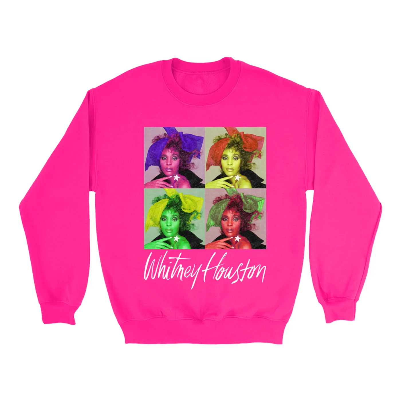 Whitney Houston Bright Colored Sweatshirt | Pop Art Album Design Distressed Whitney Houston Sweatshirt (Merchbar Exclusive)