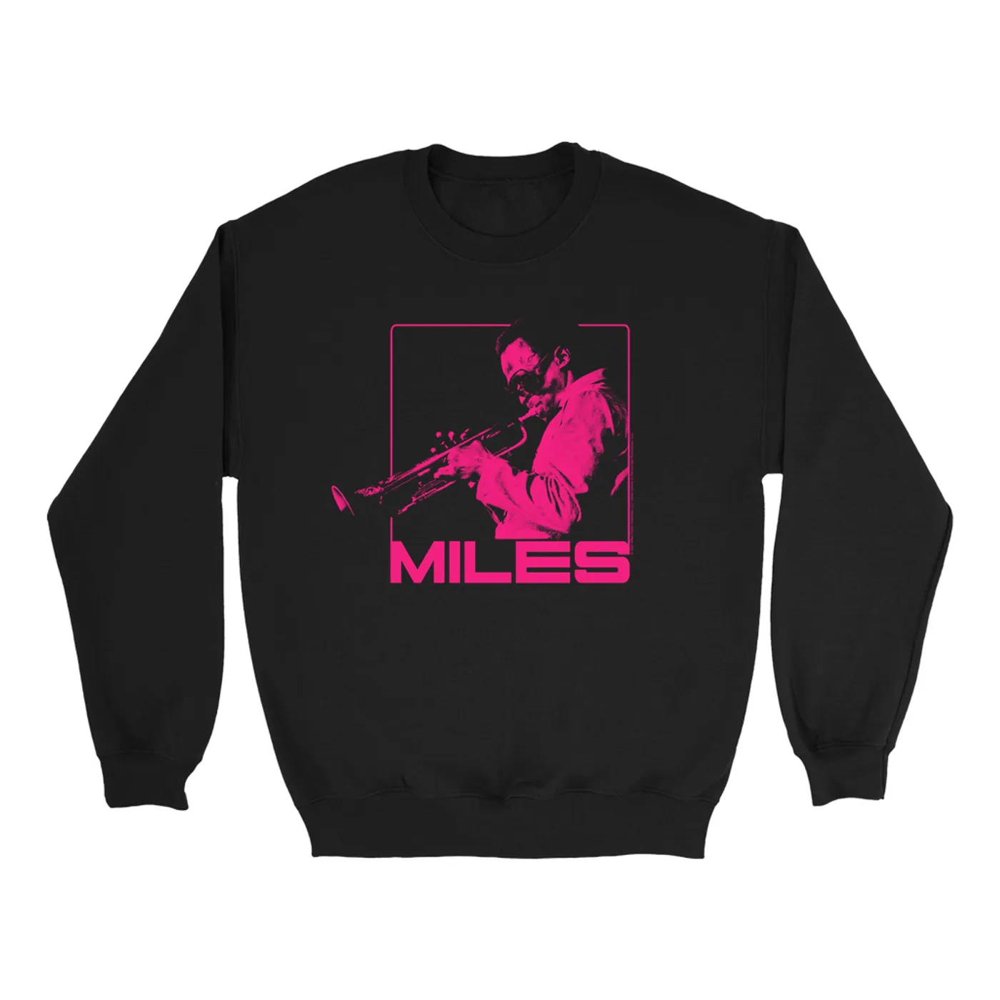 Miles Davis Sweatshirt | Miles Playing Trumpet Hot Pink Design Miles Davis Sweatshirt