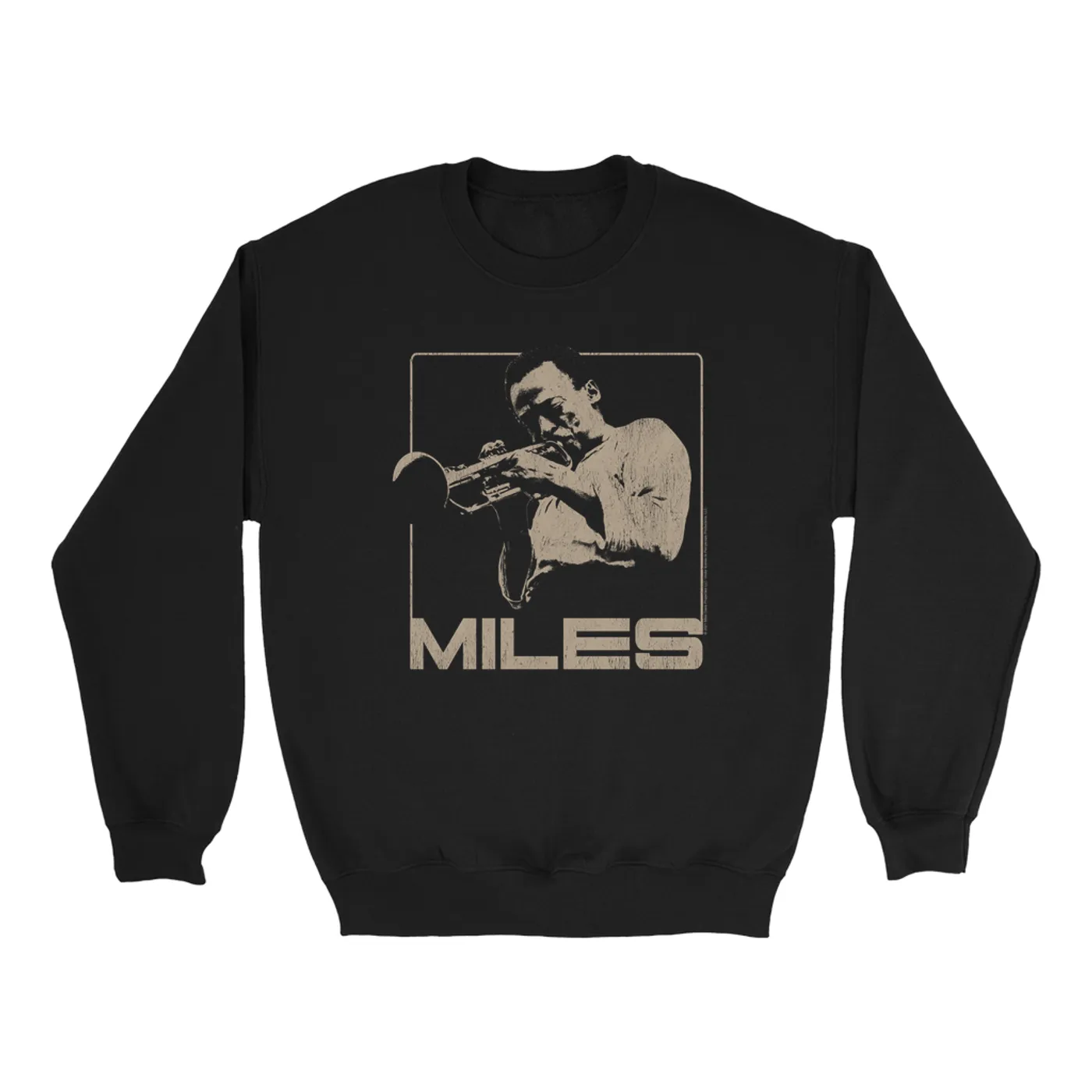 Miles Davis Sweatshirt | Miles Playing Trumpet Distressed Design Miles Davis Sweatshirt (Merchbar Exclusive)