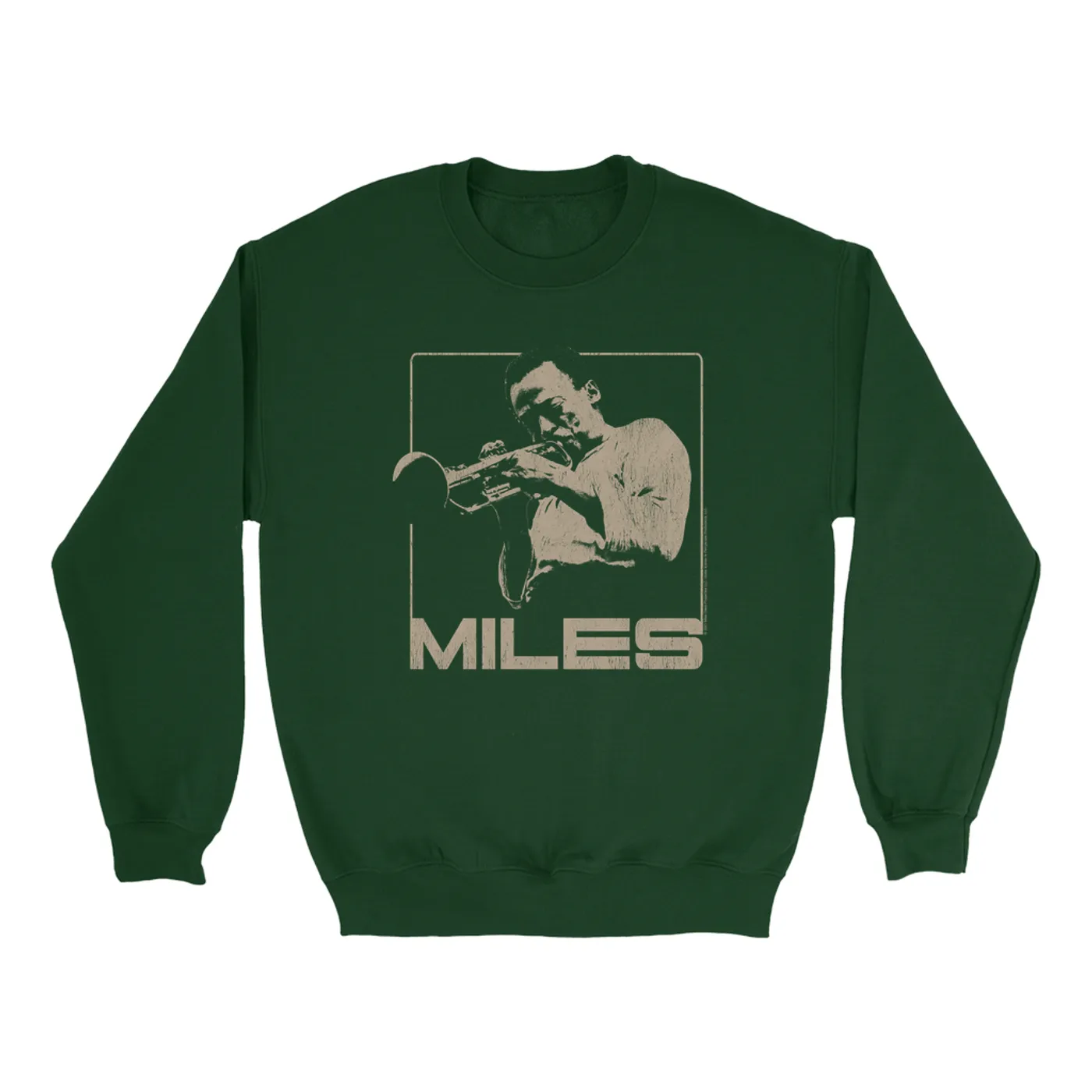Miles Davis Sweatshirt | Miles Playing Trumpet Distressed Design Miles Davis Sweatshirt (Merchbar Exclusive)