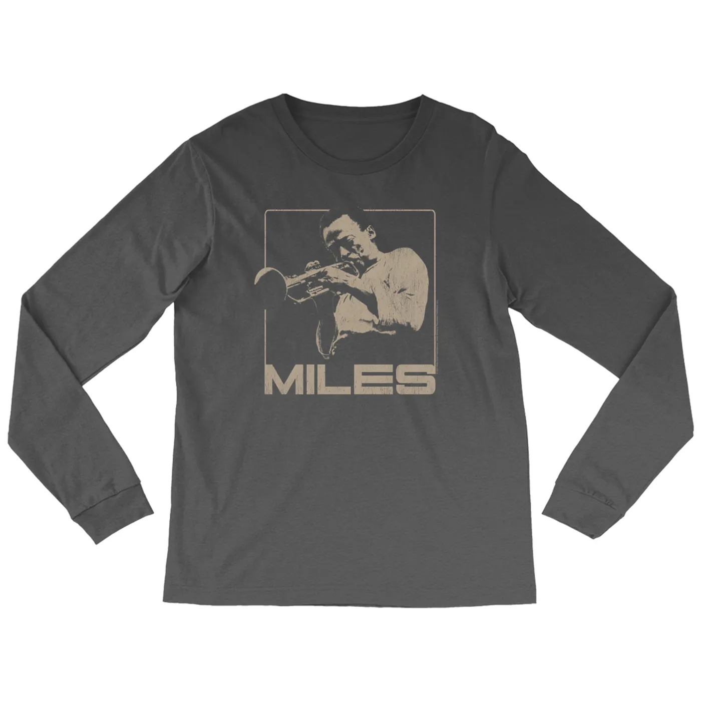 Miles Davis Long Sleeve Shirt | Miles Playing Trumpet Distressed Design Miles Davis Shirt (Merchbar Exclusive)