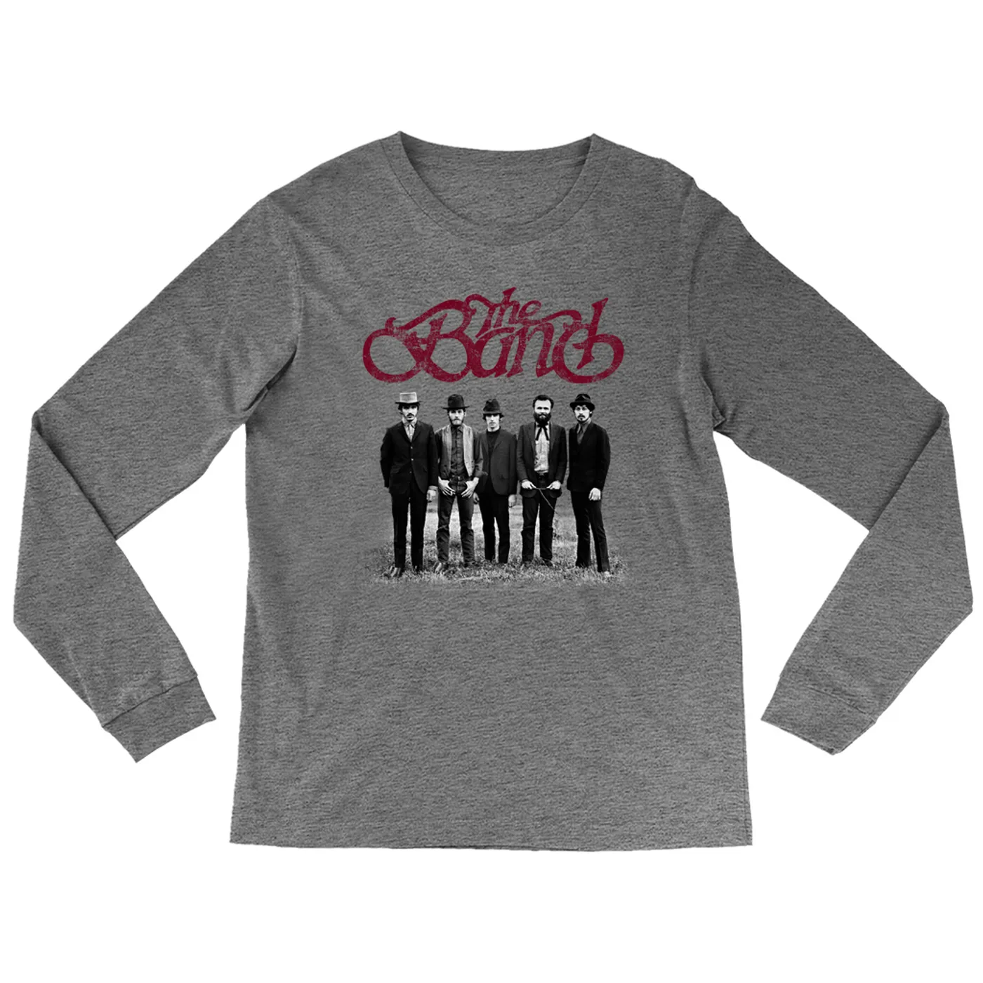 The Band Heather Long Sleeve Shirt | The Band Group Photo And Logo Distressed The Band Shirt