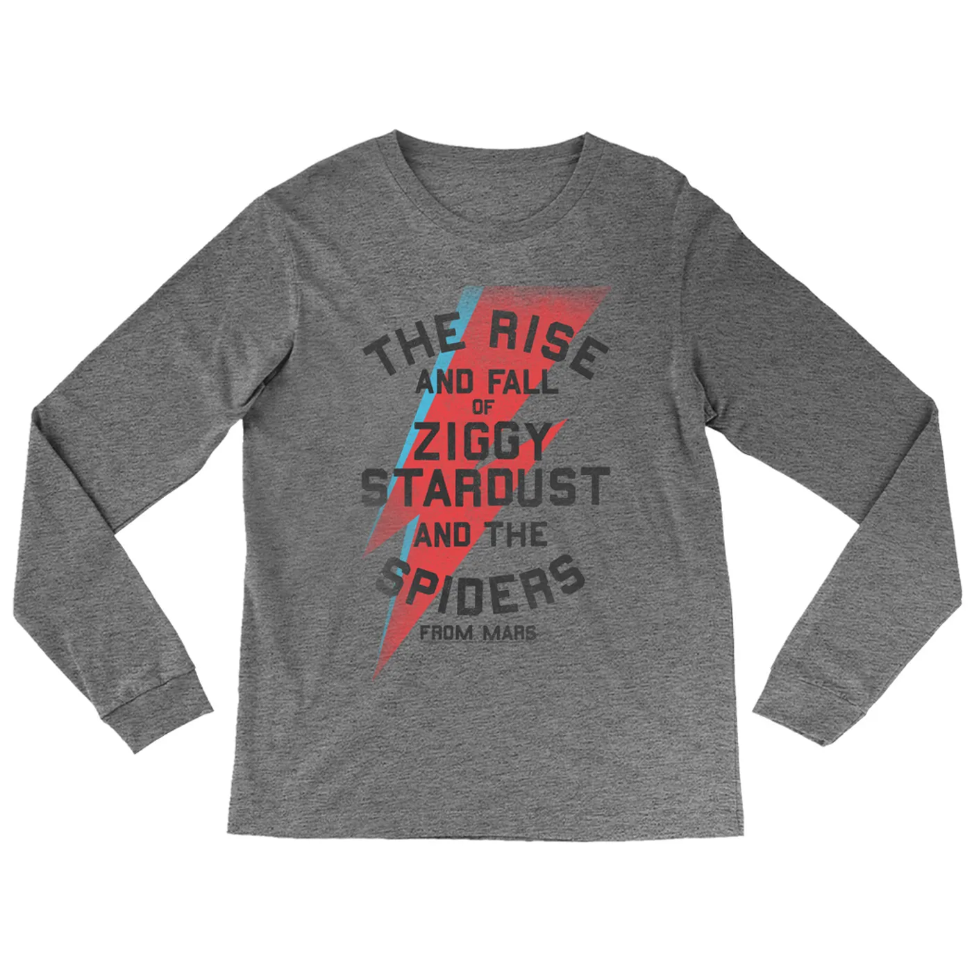 David Bowie Heather Long Sleeve Shirt | The Rise And Fall Of Ziggy Stardust And The Spiders From Mars Lightning Bolt Distressed David Bowie Shirt (Merchbar Exclusive)