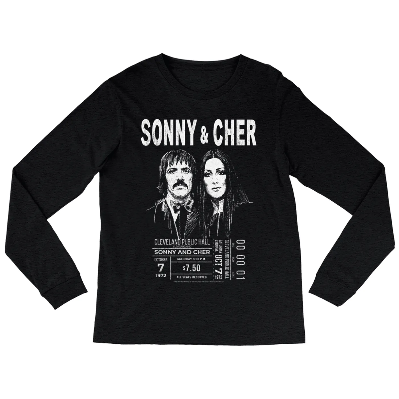 Sonny & Cher Heather Long Sleeve Shirt | Cleaveland Hall Concert Ticket Stub Sonny and Cher Shirt (Merchbar Exclusive)