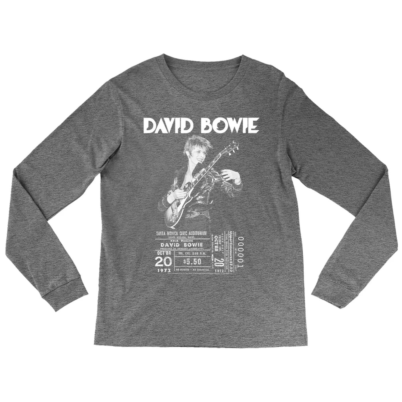 David Bowie Heather Long Sleeve Shirt | On Stage With Ticket At Santa Monica David Bowie Shirt