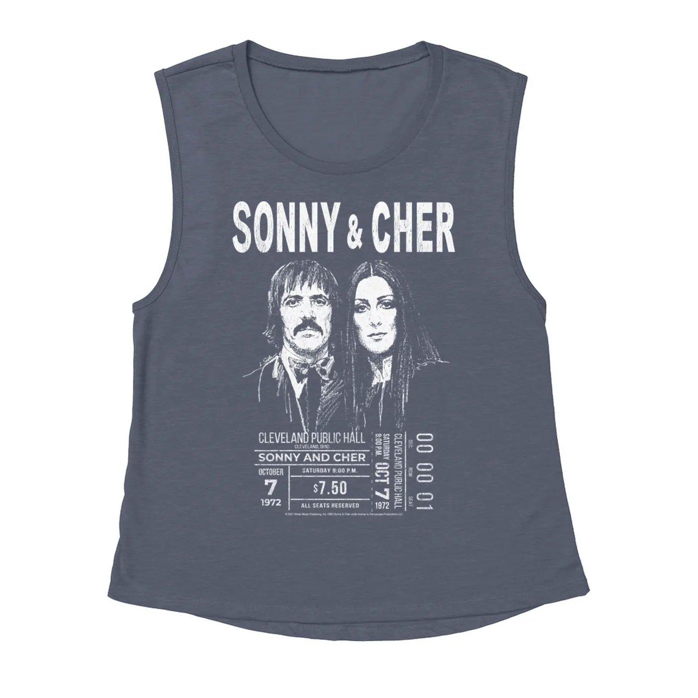 Sonny & Cher Ladies' Muscle Tank Top | Cleaveland Hall Concert Ticket Stub Sonny and Cher Shirt (Merchbar Exclusive)