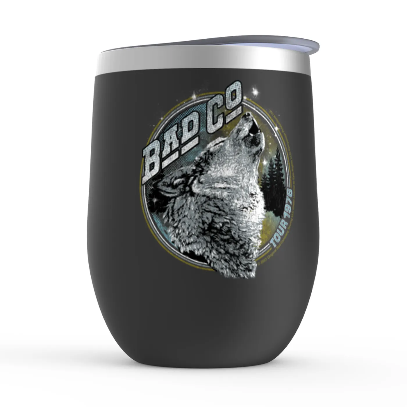Bad Company Wine Tumbler | Wolf Pack Tour 1976 Distressed Bad Company Stemless Wine Tumbler (Merchbar Exclusive)