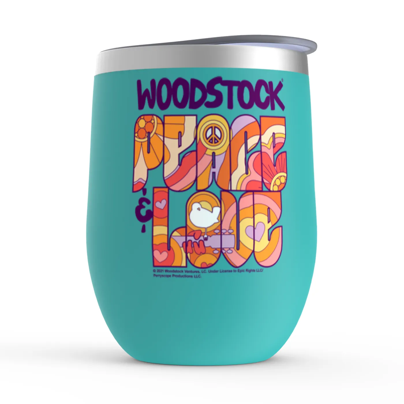 Woodstock Wine Tumbler | Peace And Love Groovy Design Woodstock Stemless Wine Tumbler (Merchbar Exclusive)