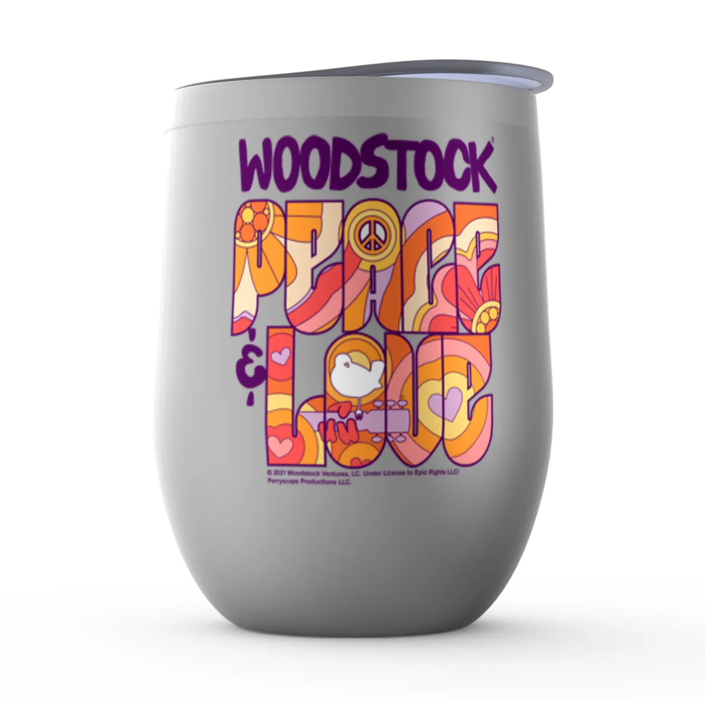 Woodstock Wine Tumbler | Peace And Love Groovy Design Woodstock Stemless Wine Tumbler (Merchbar Exclusive)