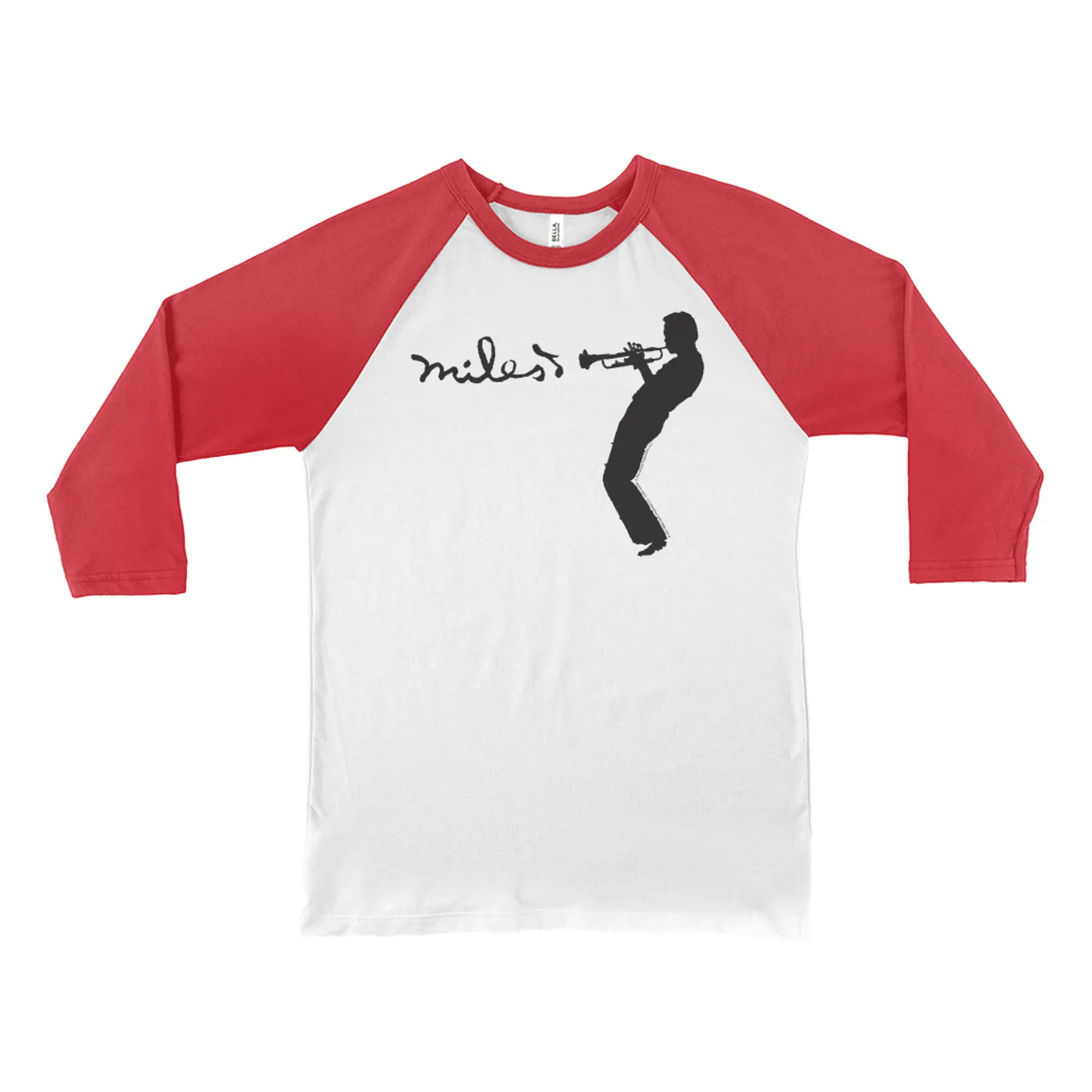 Miles Davis 3/4 Sleeve Baseball Tee | Miles Playing Trumpet Logo Miles Davis Shirt