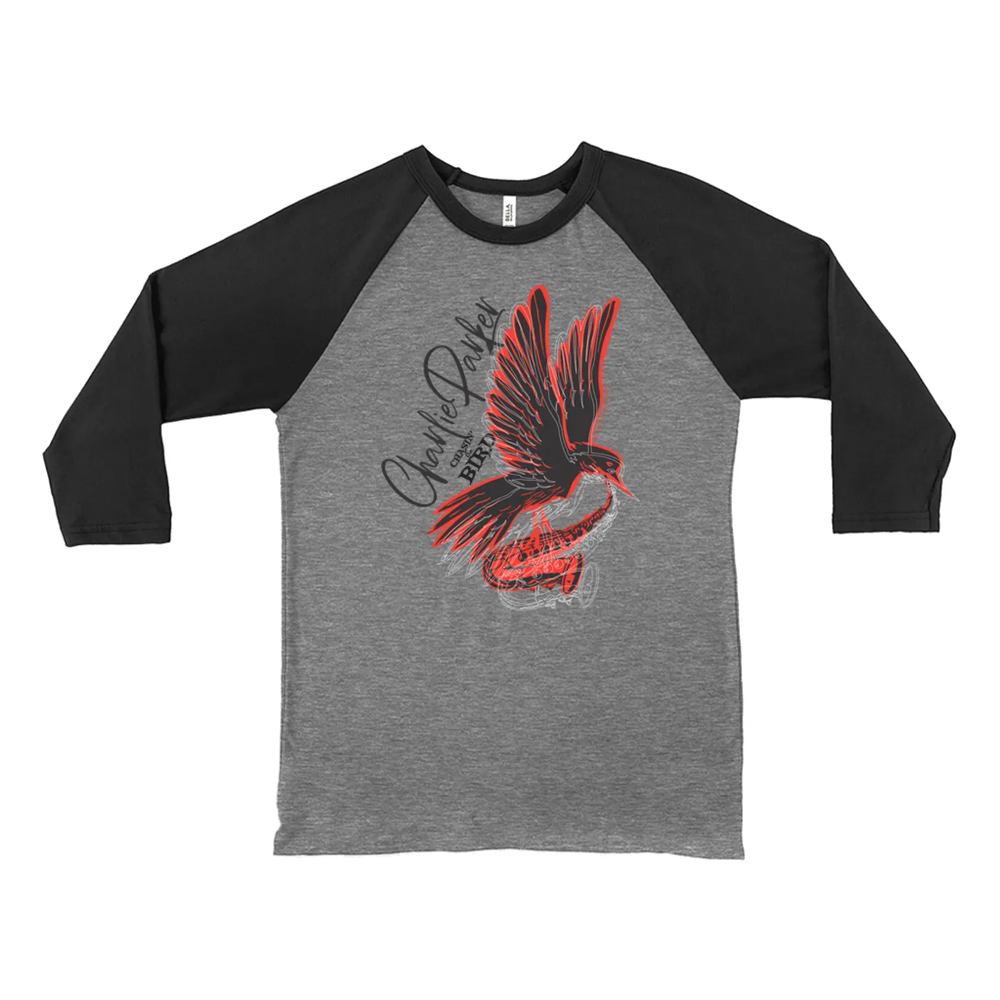 Charlie Parker 3/4 Sleeve Baseball Tee | Chasin' The Bird Black And Red Design Charlie Parker Shirt