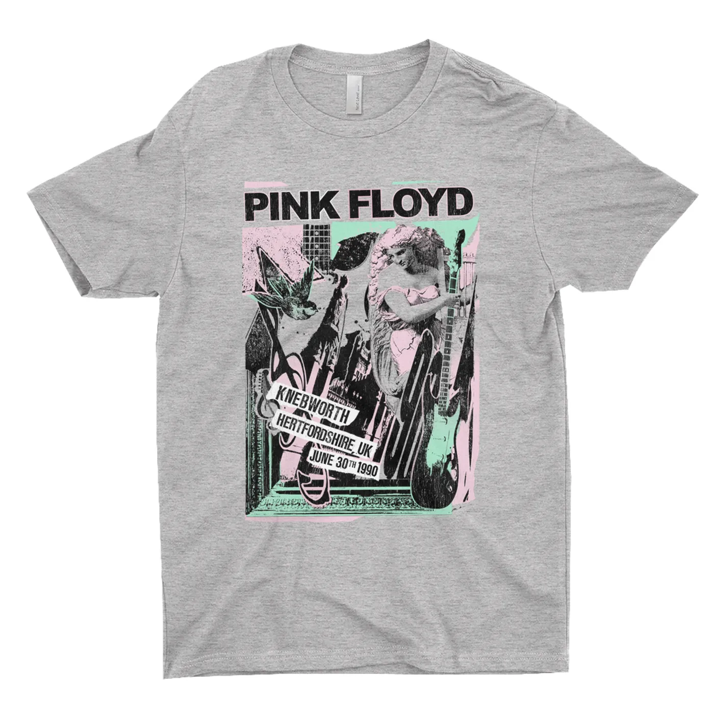 Pink Floyd T-Shirt | Live At Hertfordshire UK Pastel Collage Concert Poster Distressed Pink Floyd Shirt (Merchbar Exclusive)