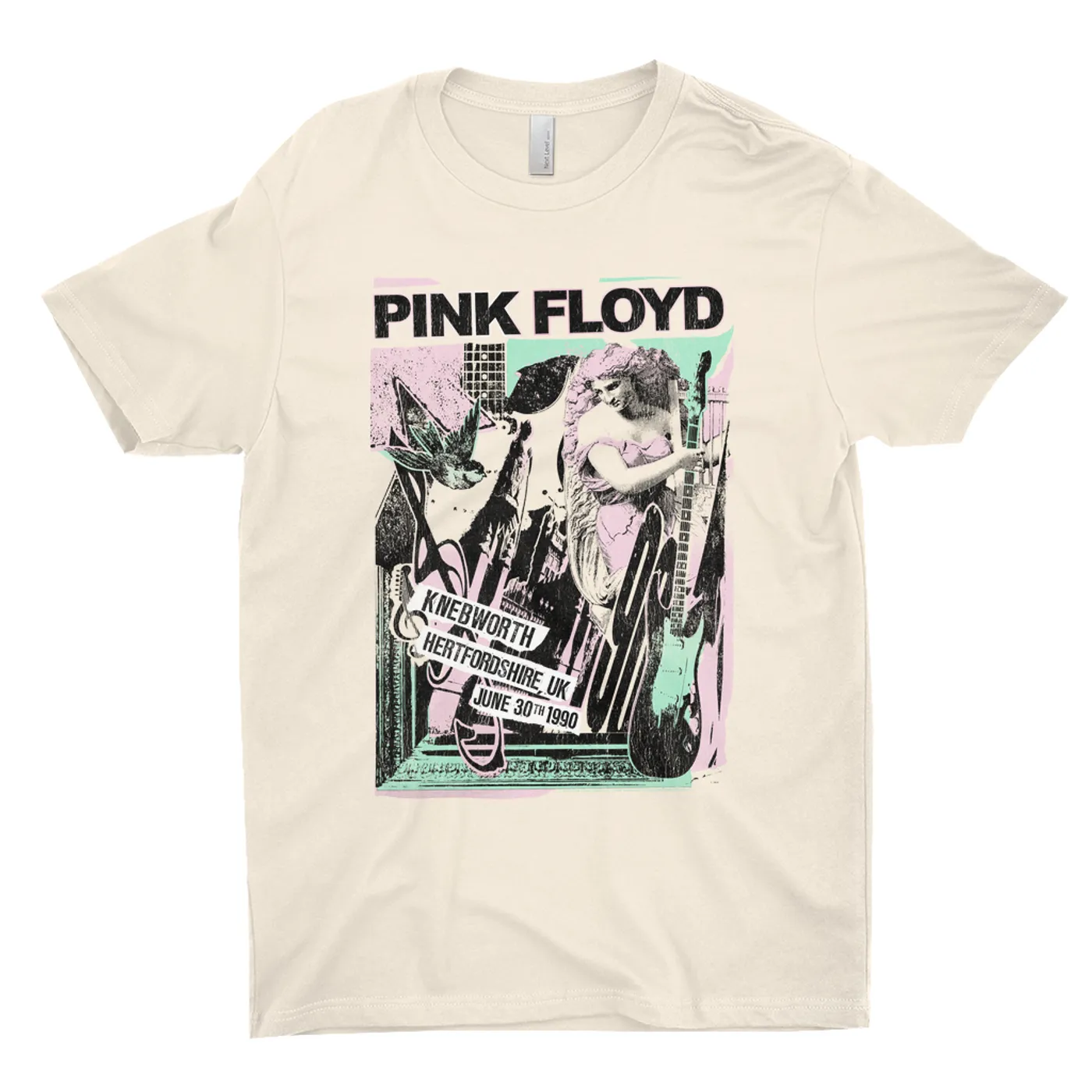 Pink Floyd T-Shirt | Live At Hertfordshire UK Pastel Collage Concert Poster Distressed Pink Floyd Shirt (Merchbar Exclusive)