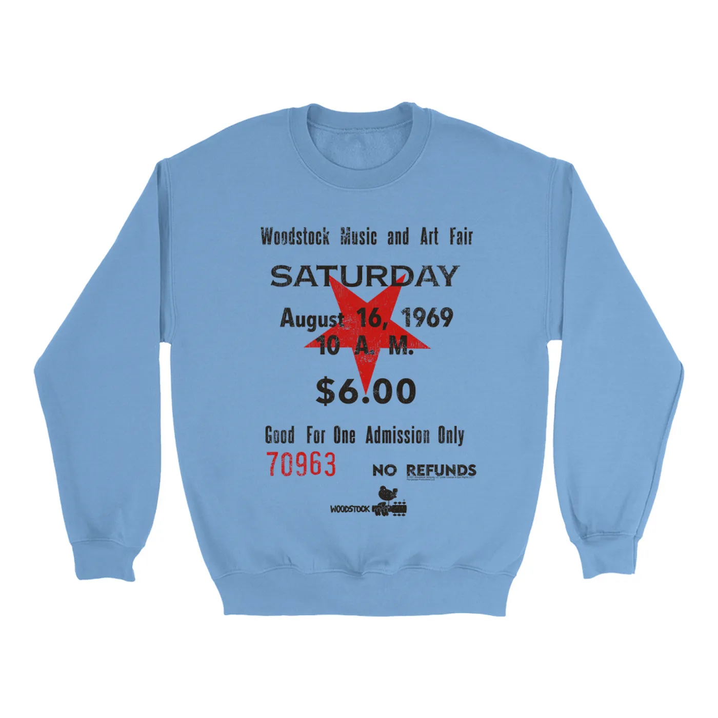 Woodstock Bright Colored Sweatshirt | Woodstock Music And Art Fair Ticket Stub Design Woodstock Sweatshirt