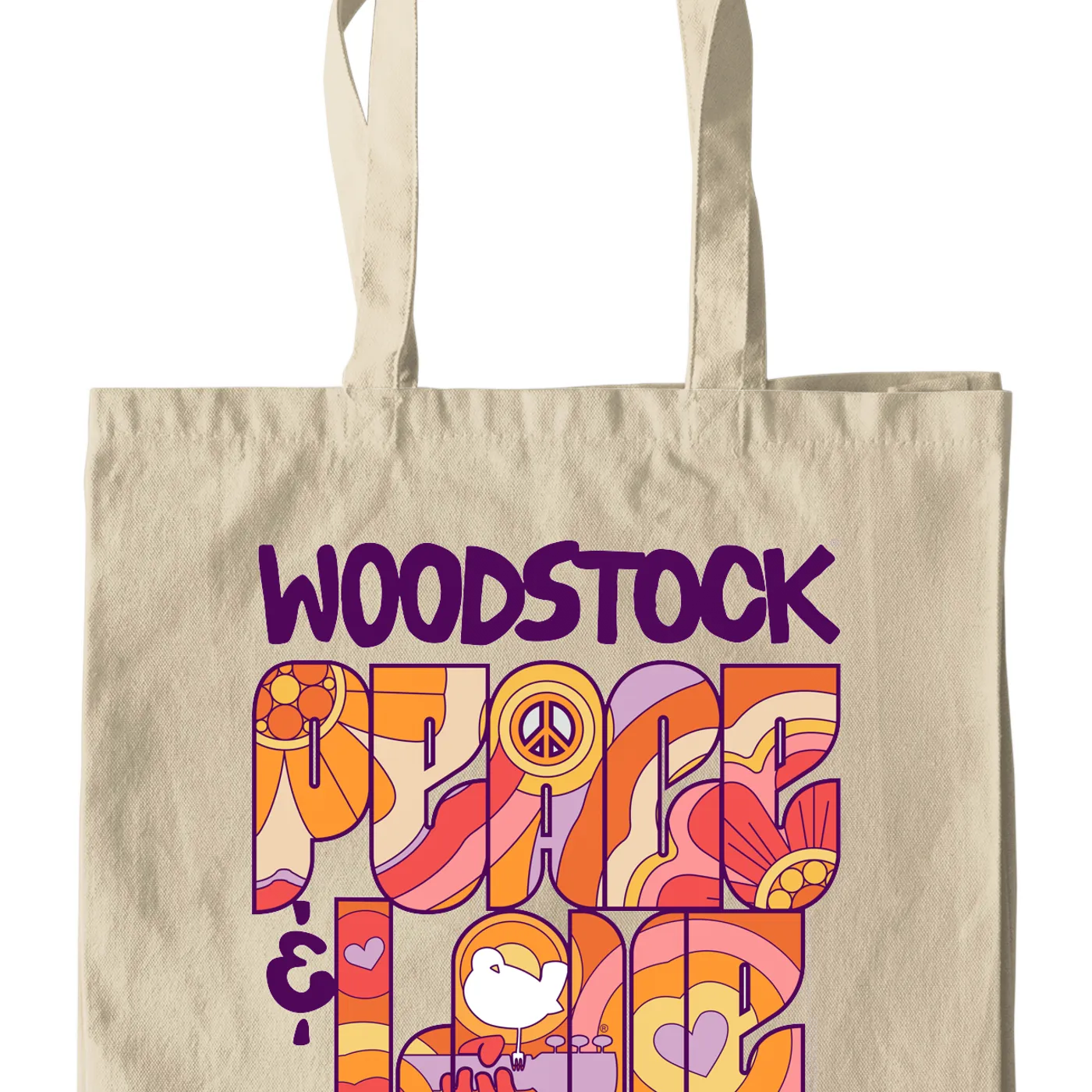 Woodstock Canvas Tote Bag | Peace And Love Groovy Design Woodstock Bag (Merchbar Exclusive)