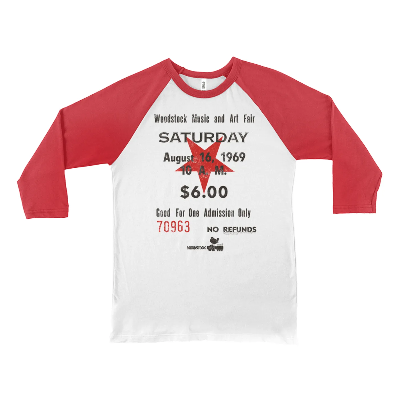 Woodstock 3/4 Sleeve Baseball Tee | Woodstock Music And Art Fair Ticket Stub Design Woodstock Shirt