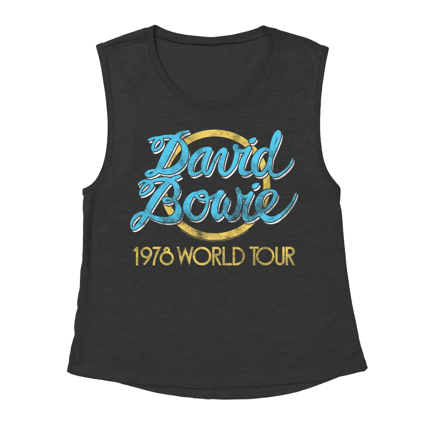 David Bowie Ladies' Muscle Tank Top | Yellow 1978 World Tour Distressed David Bowie Shirt (Merchbar Exclusive)