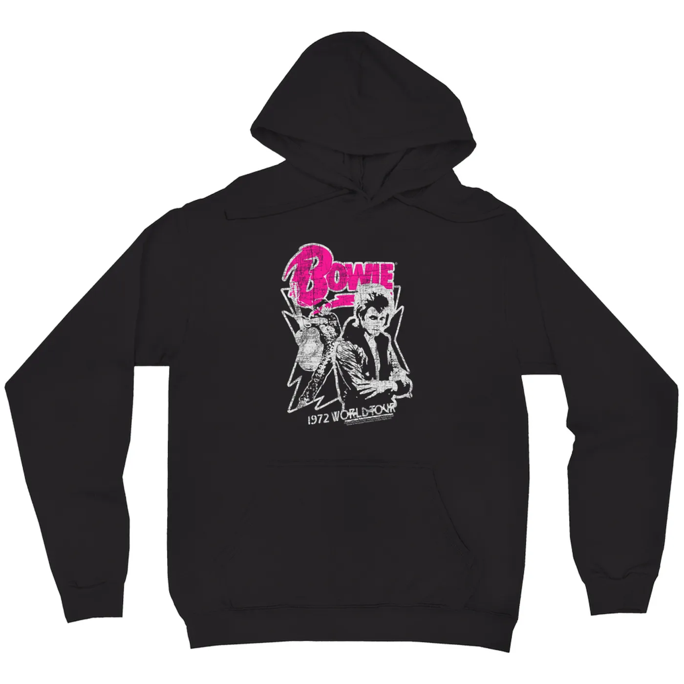 David Bowie Hoodie | Pink And Silver 1972 World Tour Distressed David Bowie Hoodie (Merchbar Exclusive)