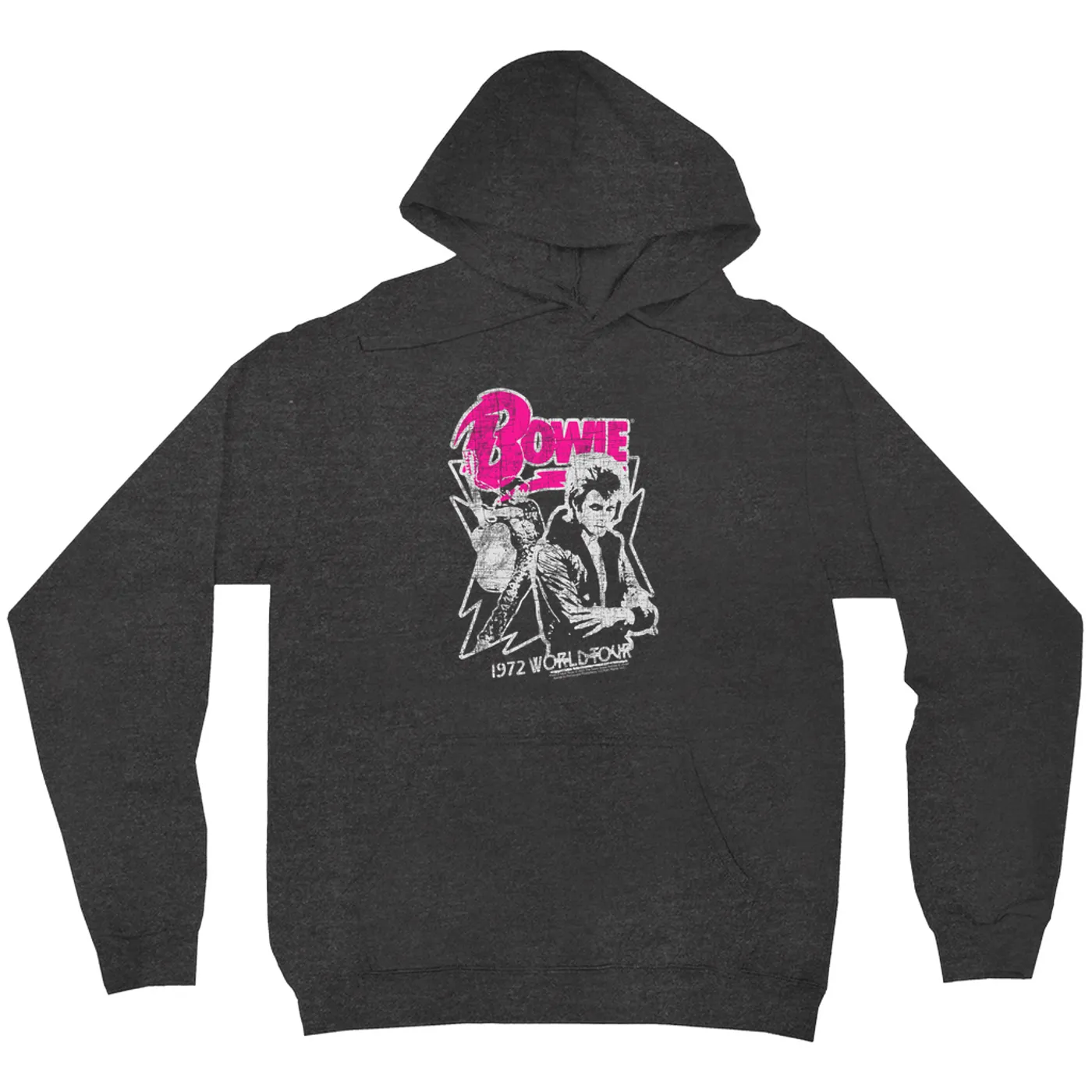 David Bowie Hoodie | Pink And Silver 1972 World Tour Distressed David Bowie Hoodie (Merchbar Exclusive)